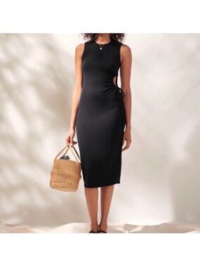 Abercrombie Sleeveless Black Side-Tie Cut Out Midi Dress - Women's Dress